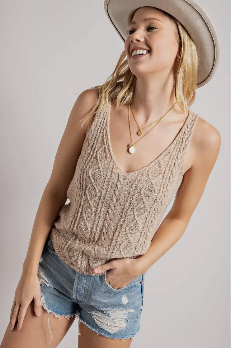 Sandy Soft Cable Knit Sweater Tank
