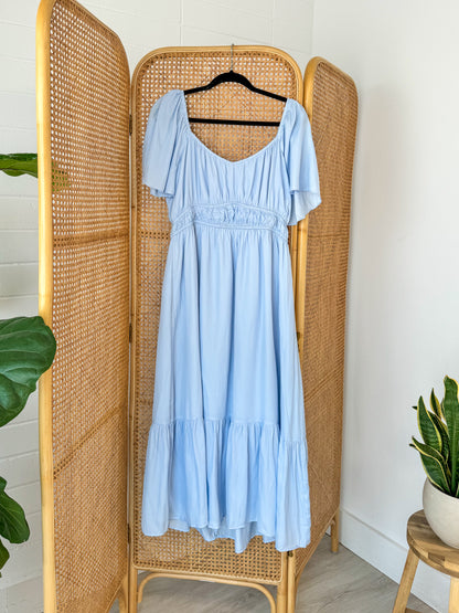 Fairytale Blue Midi Dress With Draped Sleeves - 1X