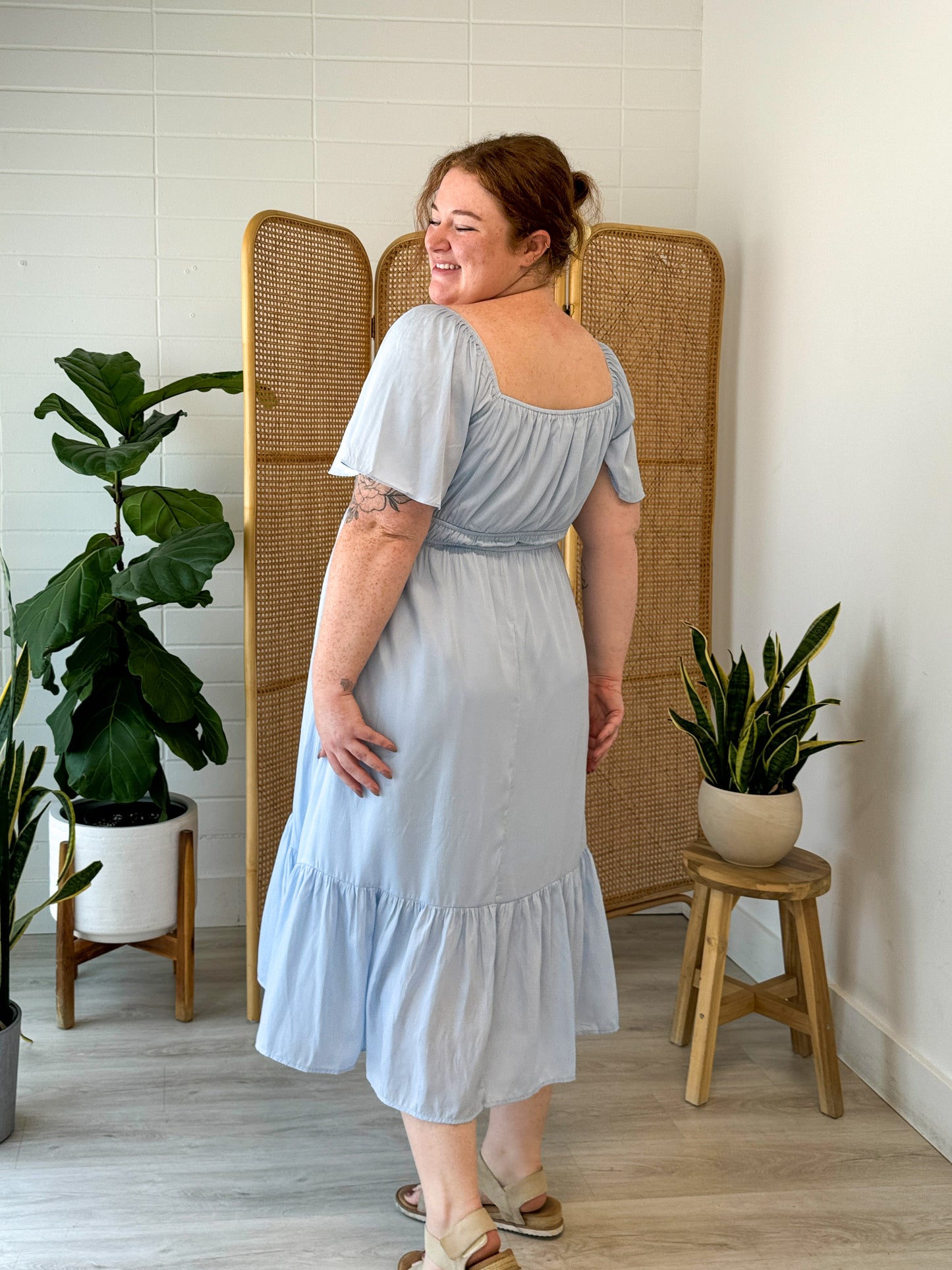 Fairytale Blue Midi Dress With Draped Sleeves - 1X