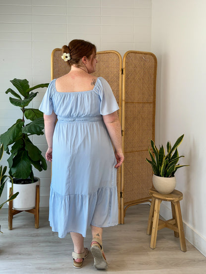 Fairytale Blue Midi Dress With Draped Sleeves - 1X