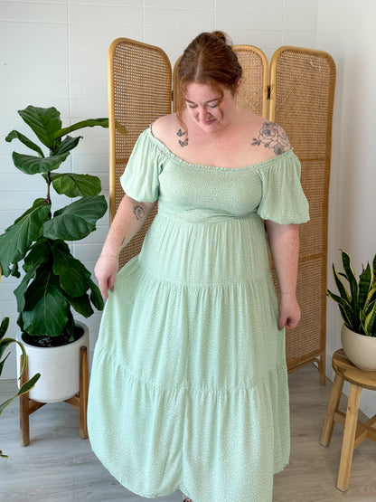 Garden Party Green Tiered Midi Dress