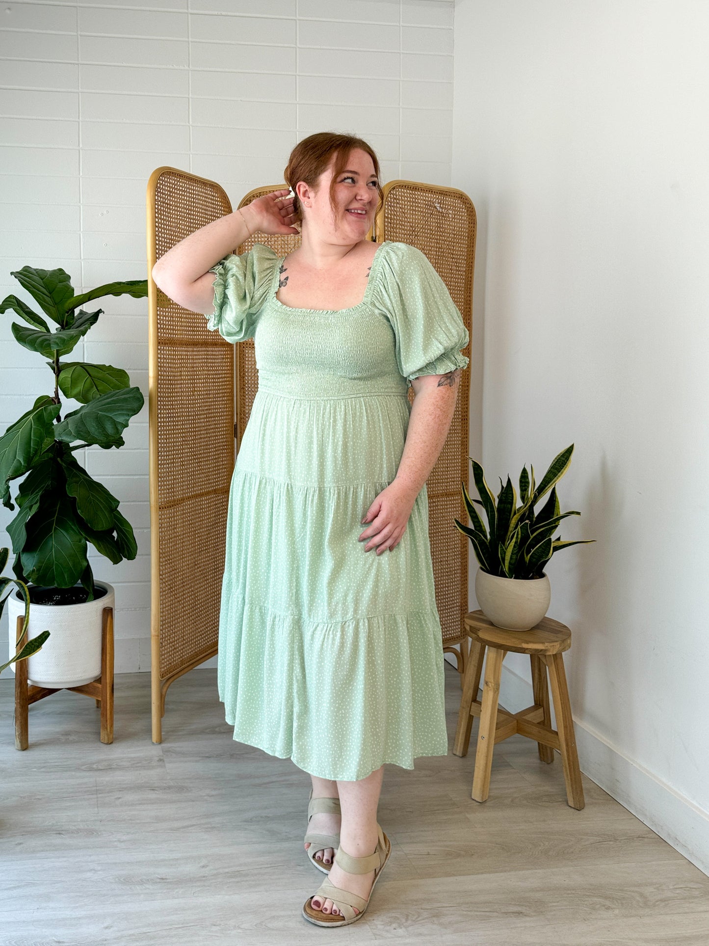 Garden Party Green Tiered Midi Dress