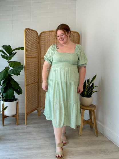 Garden Party Green Tiered Midi Dress