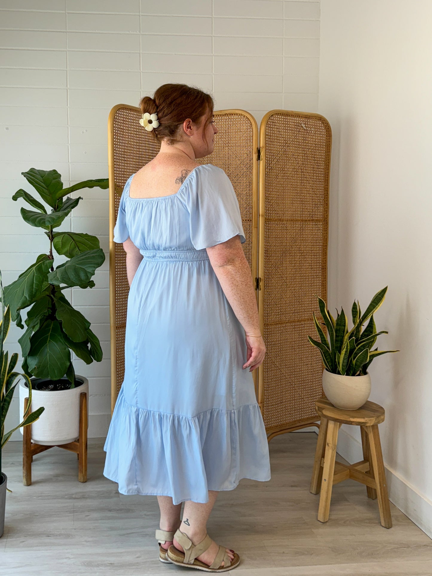 Fairytale Blue Midi Dress With Draped Sleeves - 1X