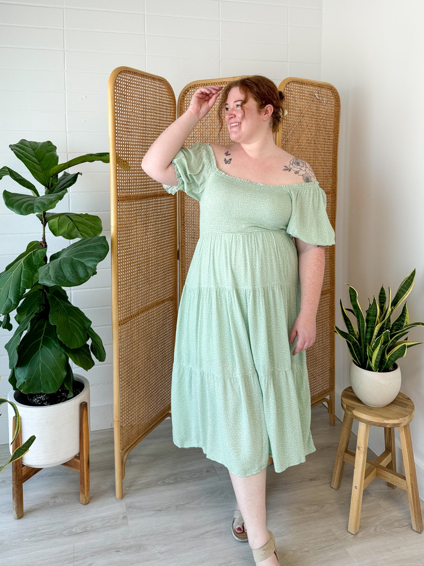 Garden Party Green Tiered Midi Dress