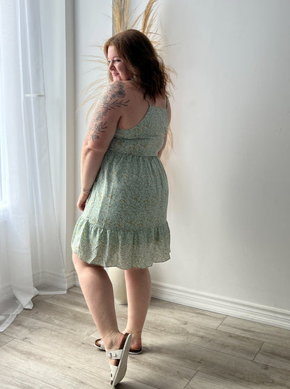 Mint to Be Ditsy Floral Halter Back Dress - 1X & 2X