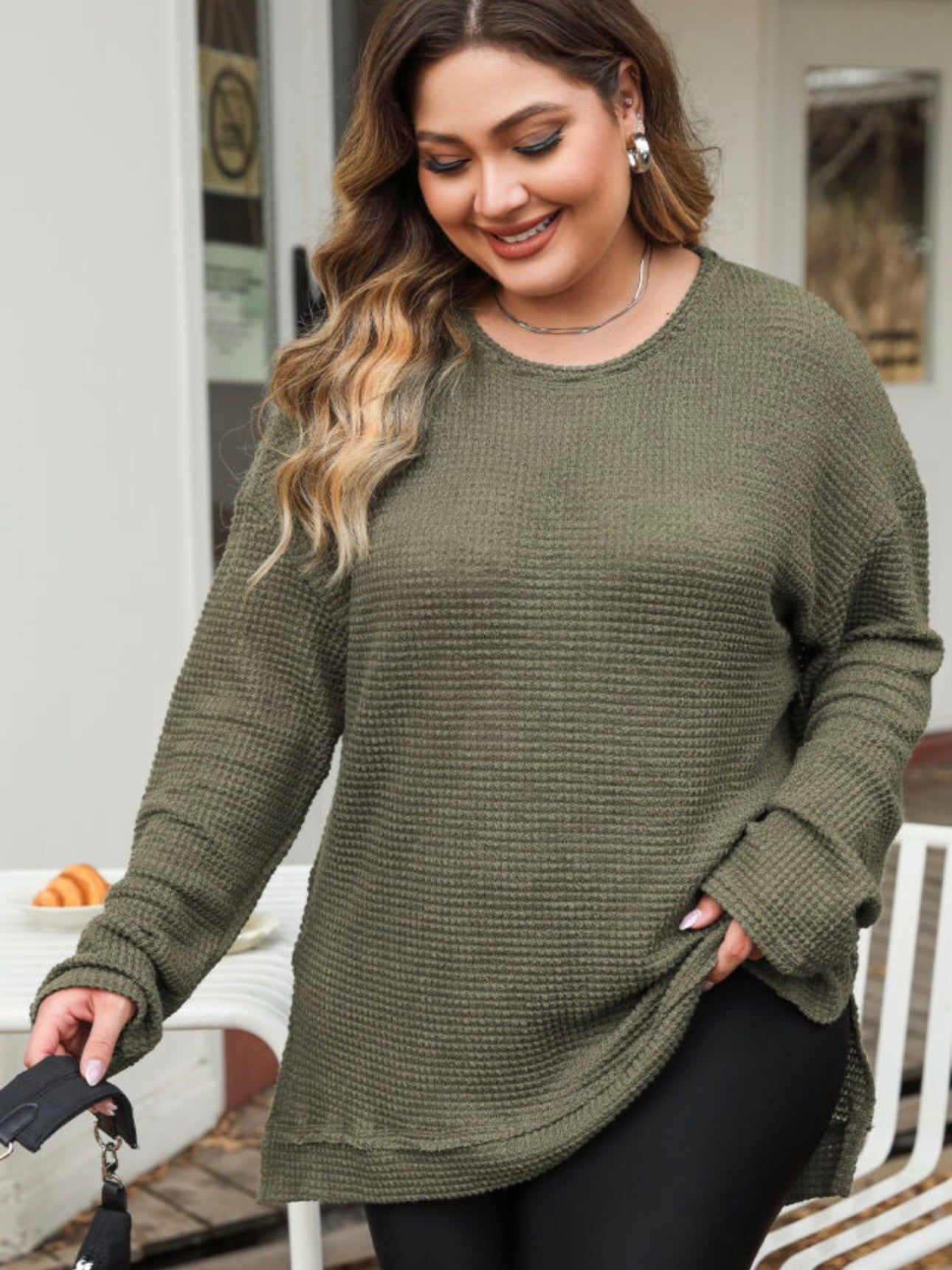 Olive Whisper Waffle Knit Top