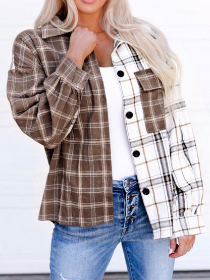 Cocoa + Cream Colour Block Plaid Button Down