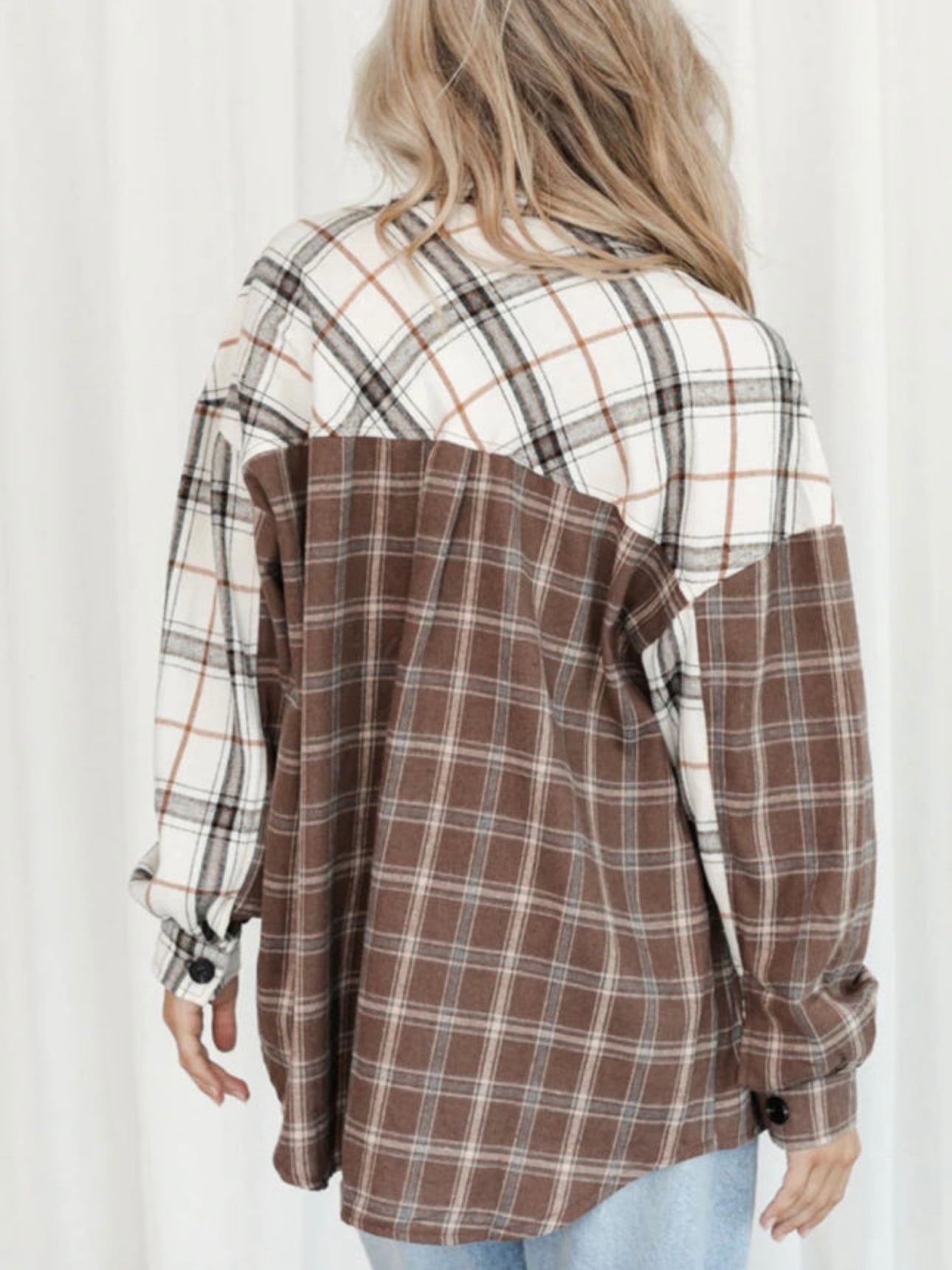 Cocoa + Cream Colour Block Plaid Button Down