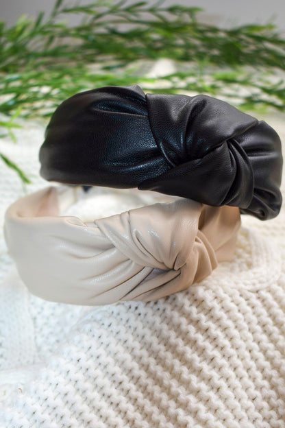 Ivory Faux Leather | Knotted Headband