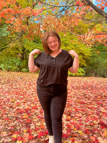 The Everyday Black Button Tee - M, XL, 2X