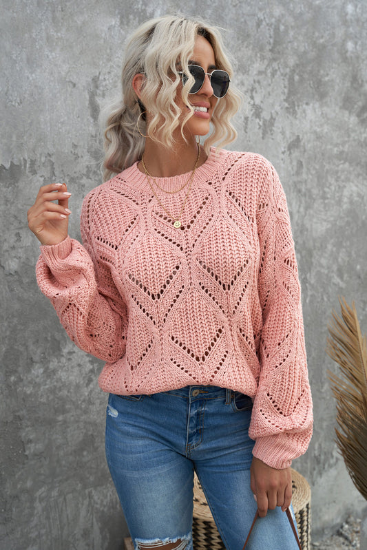 Pink Knit Balloon Sleeve Sweater - Small & 2X